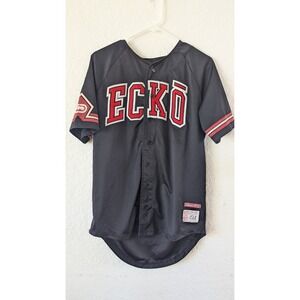 VINTAGE Y2k Ecko Baseball Jersey Shirt Mens Size M Black Red Athletic Button Up